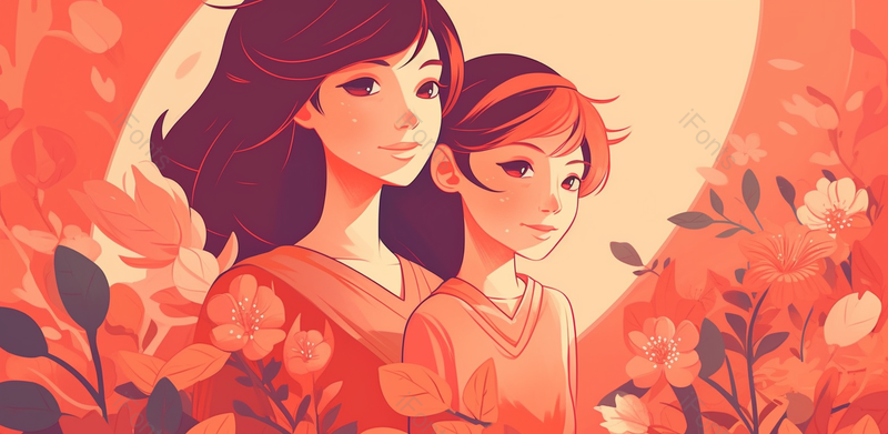 温馨母女俩亲子节广告背景插画素材,插画/手绘图,插画/手绘图库,插画/手绘图下载,插画/手绘